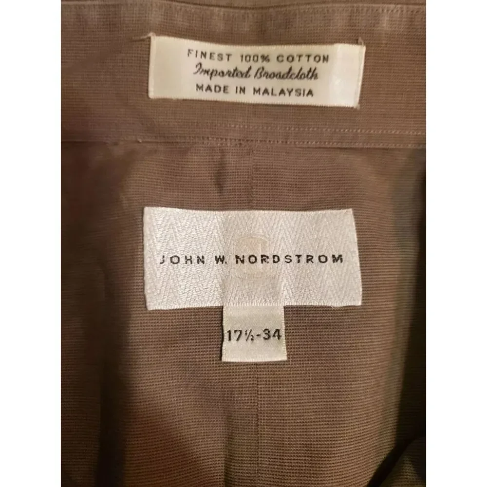 John W. Nordstrom Men's Dress Shirt Size 17 1/2-34 Olive Green Embroidered JWN - Picture 3 of 6